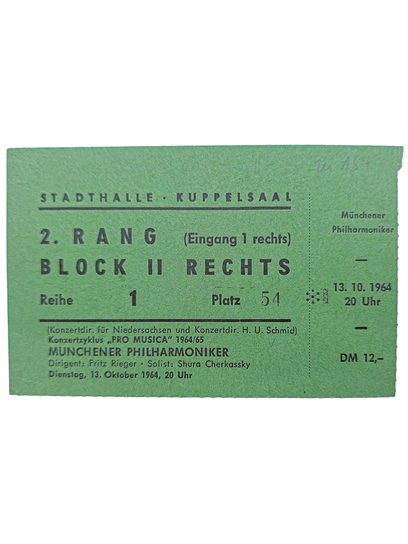 Ansicht einer PRO MUSICA-Eintrittskarte aus dem Jahr 1964.