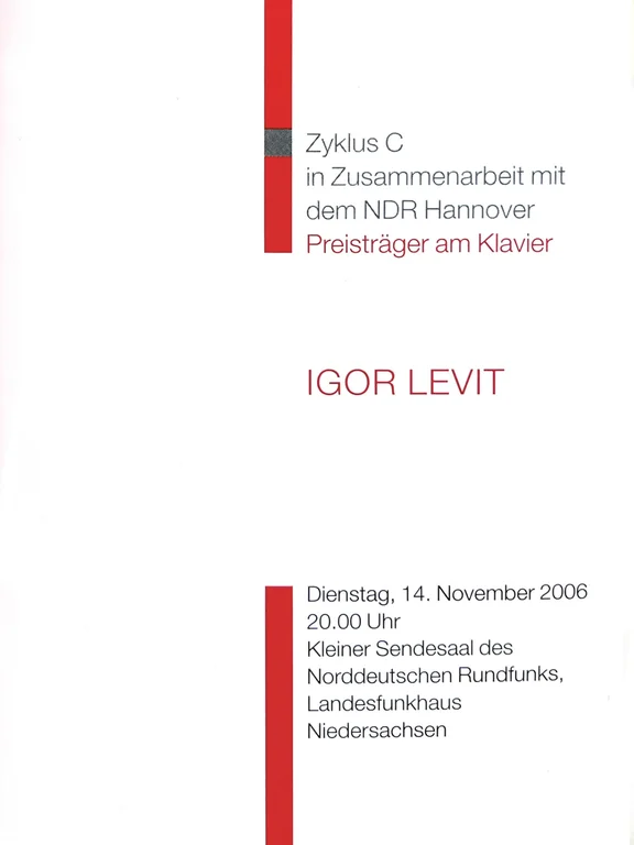 Programmheftcover des Konzerts von Igor Levit bei PRO MUSICA am 14. November 2006.