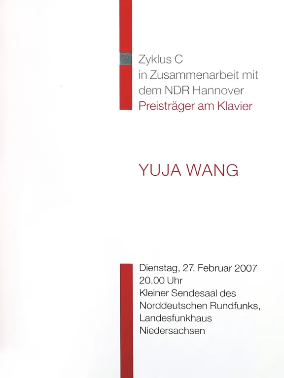 Programmheftcover des Konzerts von Yuja Wang bei PRO MUSICA am 27. Februar 2007.