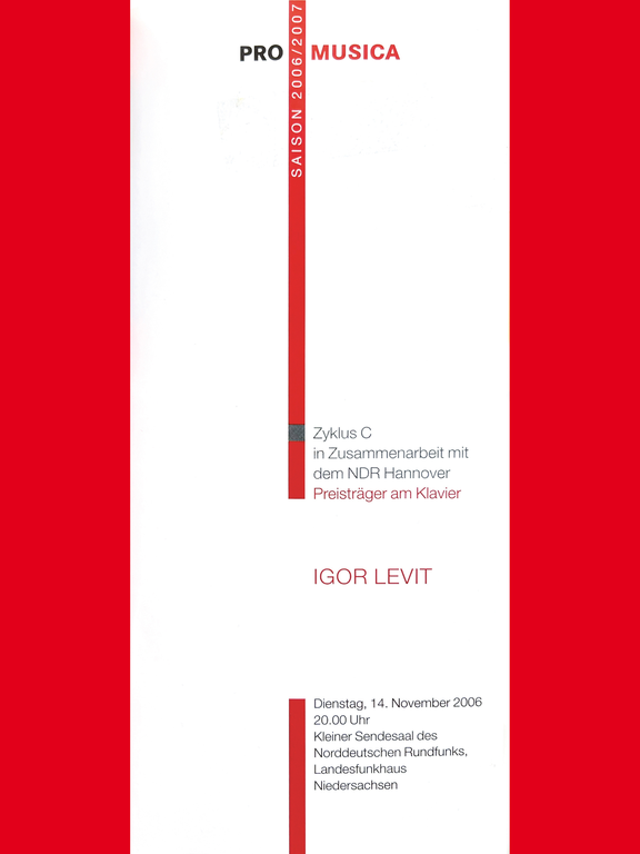Programmheftcover des Konzerts von Igor Levit bei PRO MUSICA am 14. November 2006.